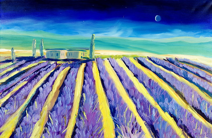 Lavender Field Toscany Painting, Artistic, Drawings, HD wallpaper