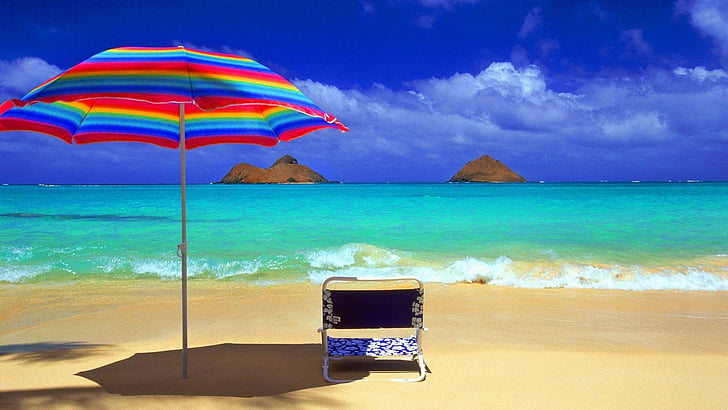 Photography, Beach, Chair, Earth, Ocean, Sea, Tropical, Turquoise, Umbrella, HD wallpaper