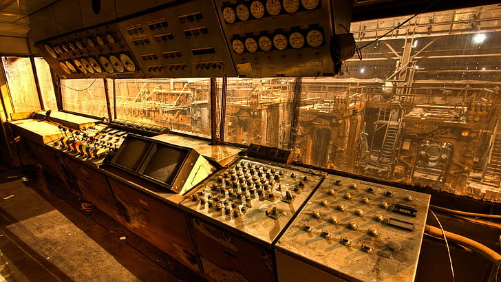 cockpit, control, factory, industrial, plants, HD wallpaper