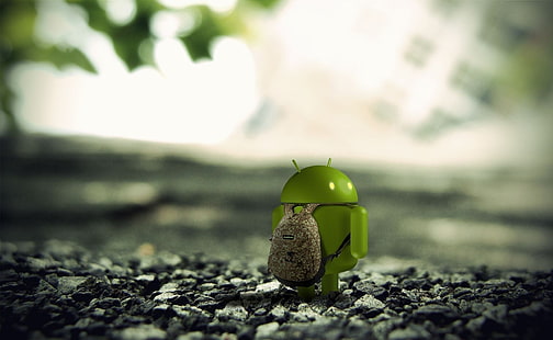 android logo, android, red, rocks, backpack, HD wallpaper HD wallpaper