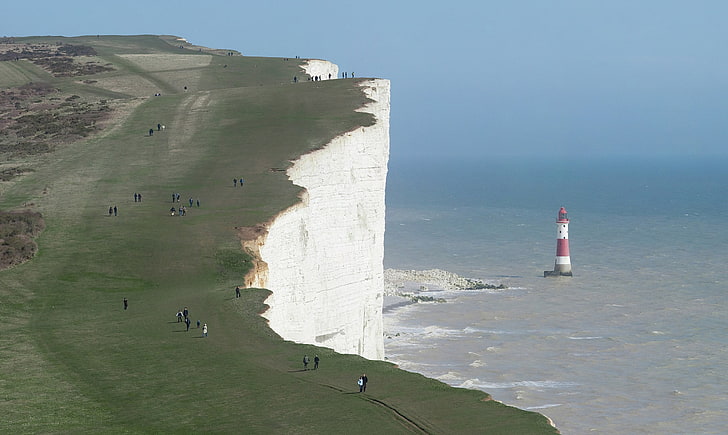 White Cliff of Dover, England, sea, Cliffs of Dover, cliff, landscape, lighthouse, HD wallpaper