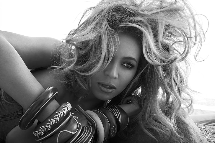 Beyonce Knowles, beyonce knowles, actress, beyonce, model, singer, hair, black white, HD wallpaper
