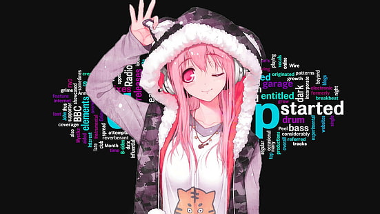 Kopfhörer, Anime Girls, Super Sonico, Dubstep, Typografie, HD-Hintergrundbild HD wallpaper