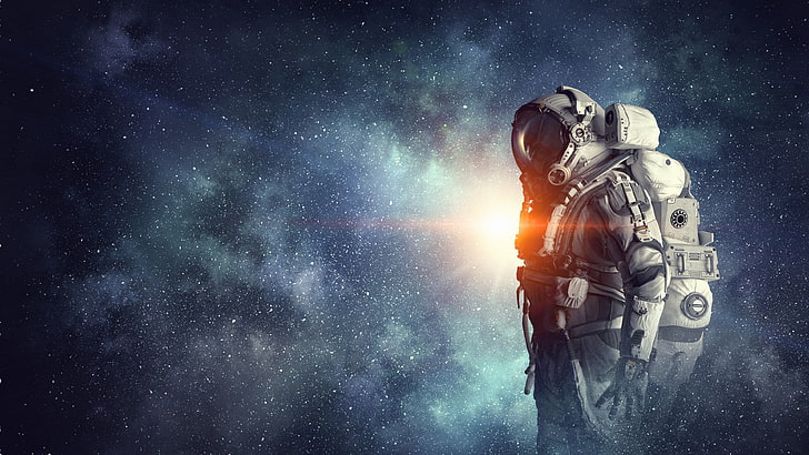 sky, astronaut, darkness, starry sky, stars, outer space, space, space art, fantasy art, universe, artwork, HD wallpaper