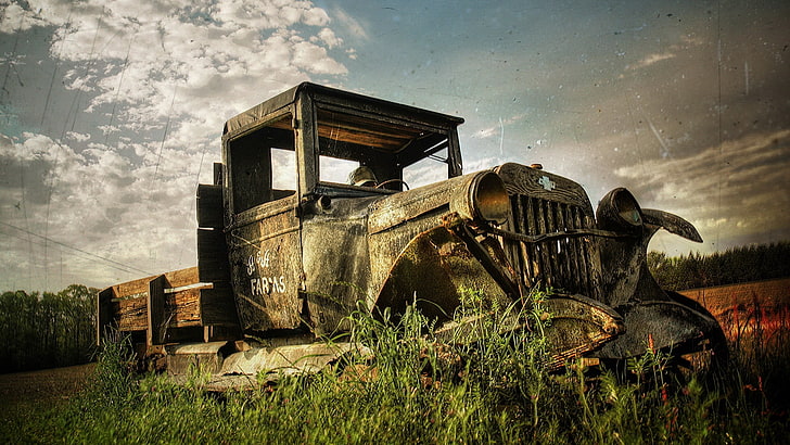 rusted farm truck, rusty, old, car, oldness, HD wallpaper