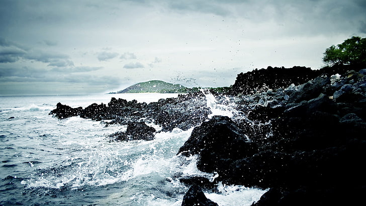 formacja skalna, skała, fale, morze, wybrzeże, Tapety HD