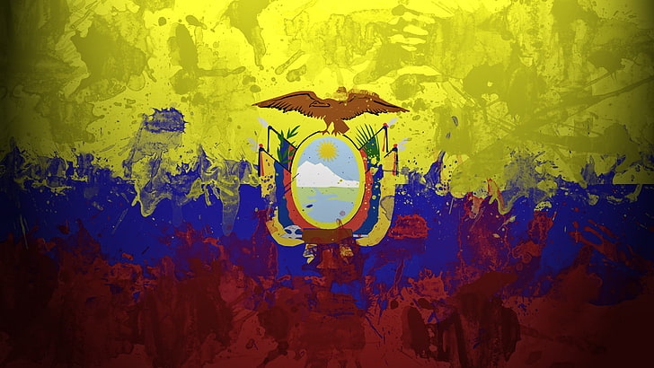 oval multicolored symbol with eagle, paint, flag, Ecuador, The Republic Of Ecuador, Ikwadur Republika, Republic of Ecuador, HD wallpaper