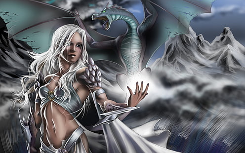 fantasy art, Daenerys Targaryen, drago, Game of Thrones, Sfondo HD HD wallpaper