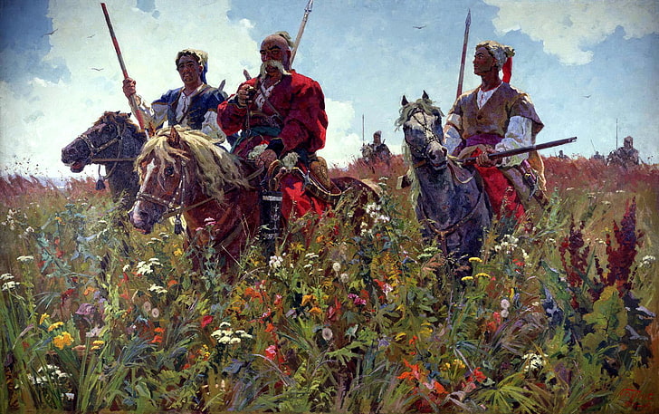 конни войници живопис, рисуване, казаци, Тарас Булба, миналото, БУБНОВ Александър, HD тапет