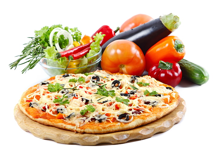 berbagai macam sayuran, pizza, sayuran, latar belakang putih, Wallpaper HD