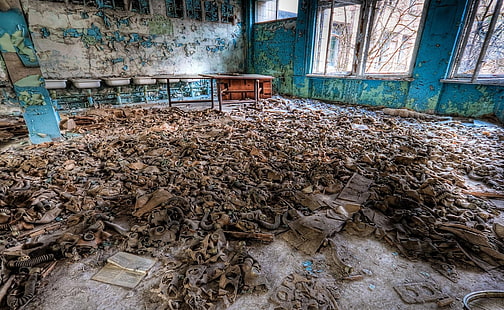 apocalíptico, máscaras de gás, Chernobyl, ruína, abandonado, HD papel de parede HD wallpaper