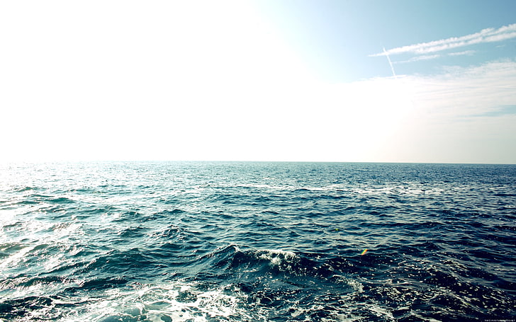 océano bajo cielo nublado, mar, resplandor solar, la inmensidad, Fondo de pantalla HD