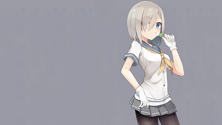 Mädchen Zeichentrickfigur in weißem Top, Anime Mädchen, Anime, Kantai Collection, Hamakaze (KanColle), HD-Hintergrundbild