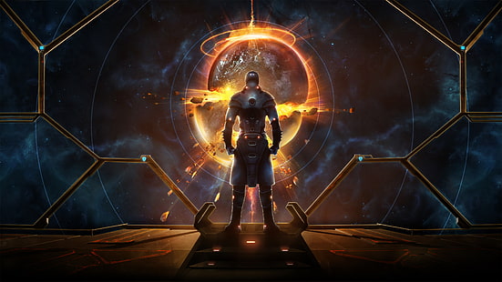 postać męska z ilustracją zbroi, Starpoint Gemini Warlords, gry wideo, kosmos, planeta, futurystyczny, science fiction, Tapety HD HD wallpaper