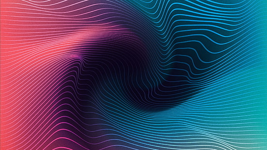 bergelombang, gradien, garis, gelombang, biru, pink, 3d, garis, termodinamika, pola, grafik, Wallpaper HD HD wallpaper