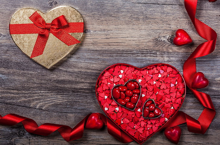 Holiday, Valentine's Day, Heart-Shaped, Love, Ribbon, Still Life, HD wallpaper