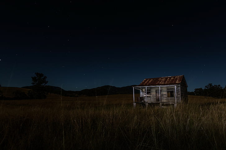 night sky, farm, nature, landscape, HD wallpaper