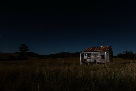 ночное небо, ферма, природа, пейзаж, HD обои HD wallpaper