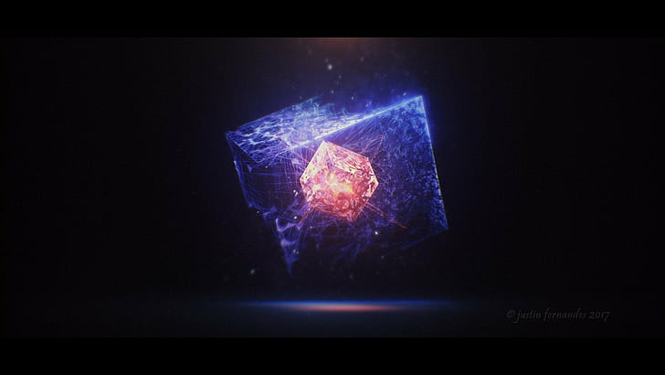 abstract, artwork, Blurred, Boxes, cube, digital art, Disintegration, Floating, floating particles, Glowing, Particular, Pixel Art, reflection, HD wallpaper