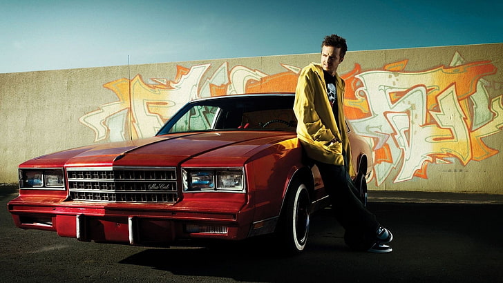 Jesse Pinkman, Aaron Paul, Breaking Bad, mobil merah, grafiti, Wallpaper HD