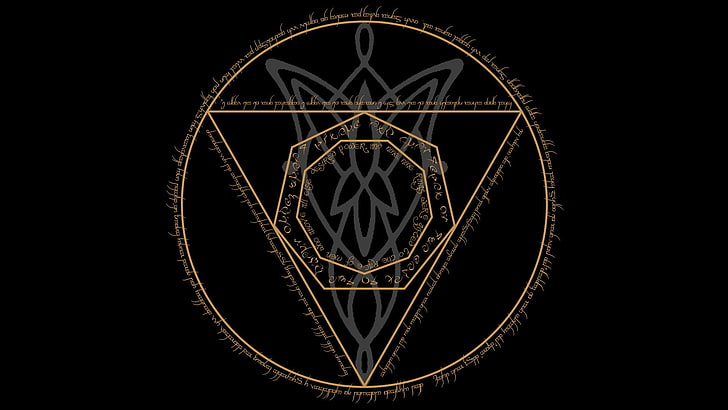 tondo nero e giallo con triangolo all'interno del logo, cerchio magico, Il Signore degli Anelli, Sfondo HD