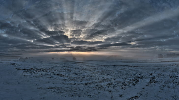日光雲雪冬の風景HD、自然、風景、雲、日光、雪、冬、 HDデスクトップの壁紙