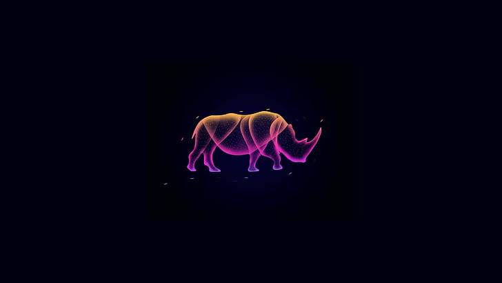 black background, rhino, glowing, HD wallpaper