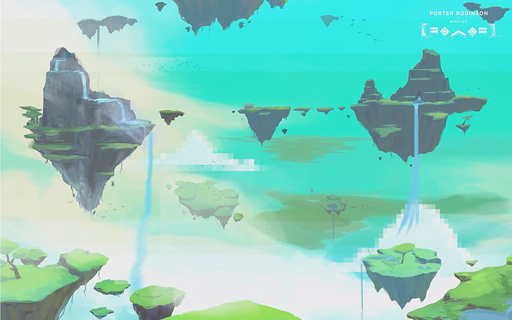 captura de tela do aplicativo de jogo, Porter Robinson, desenho, arte digital, ilha flutuante, HD papel de parede