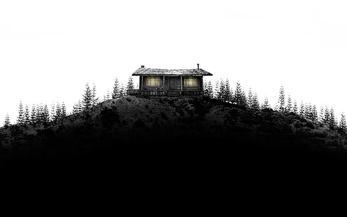 1920x1200 px Hill house monocromo fotografía de la naturaleza Árboles Fondo blanco Anime Hellsing HD Art, fotografía, naturaleza, árboles, casa, colina, monocromo, fondo blanco, 1920x1200 px, Fondo de pantalla HD HD wallpaper
