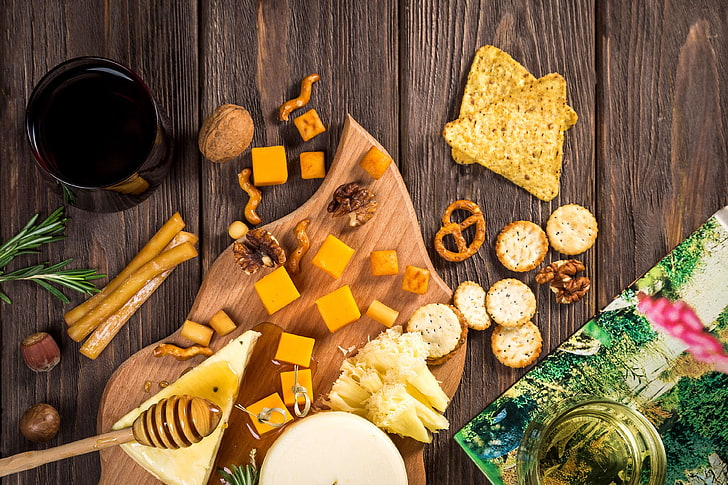 appetizer, cheese, cheese plate, delicious, dish, food, gastronomy, gourmet, kitchen, nutrition, snacks, still life, table, top view, treats, wine, HD wallpaper