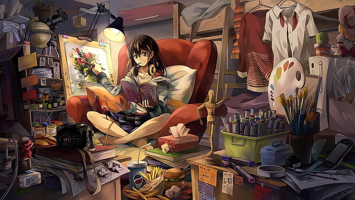 anime, anime girls, Touhou, Kirisame Marisa, original characters, painting, reading, barefoot, HD wallpaper