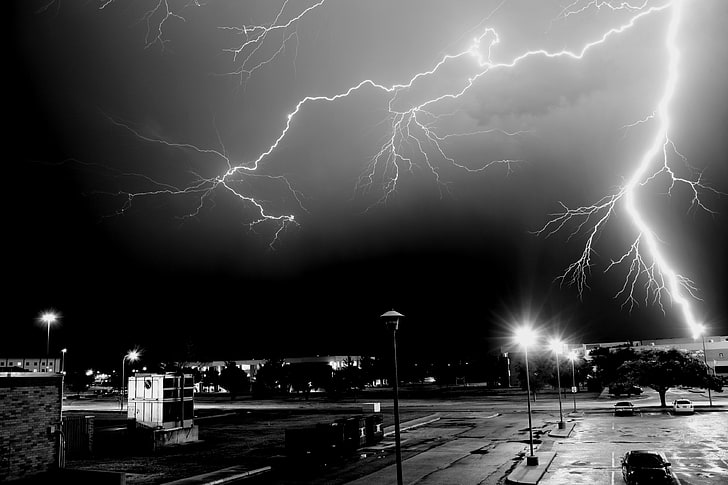 thunderstorm, night, the city, lightning, HD wallpaper