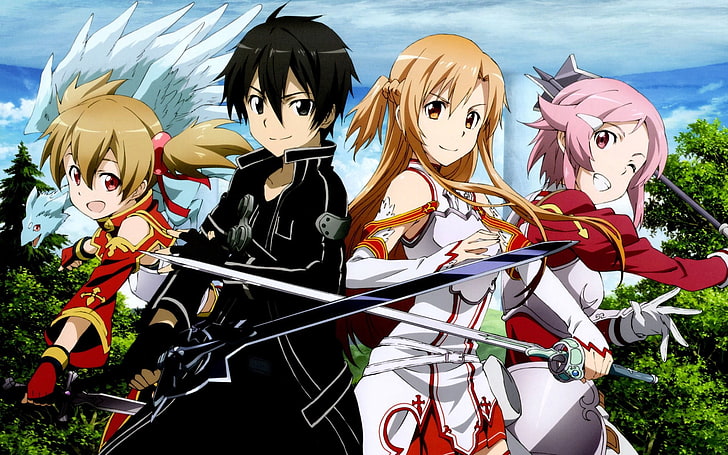 Sword Art Online, Yuuki Asuna, Kirigaya Kazuto, Ayano Keiko, Shinozaki Rika, аниме момичета, аниме момчета, HD тапет