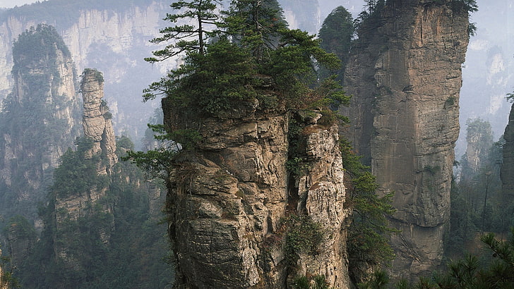 montagna, paesaggio, natura, roccia, alberi, Cina, Sfondo HD
