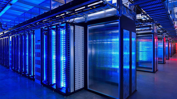 Суперкомпютър, център за данни, синя светлина, Суперкомпютър, данни, център, синьо, светлина, HD тапет