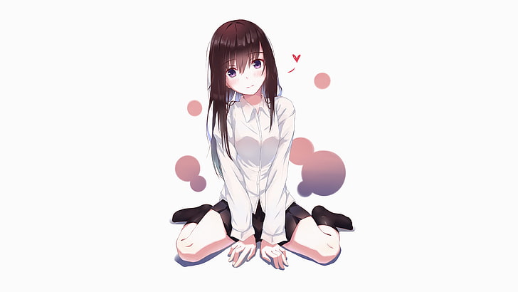 gadis anime, duduk, rambut cokelat, kemeja, Anime, Wallpaper HD