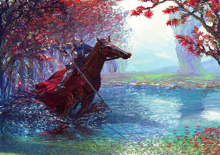 seni digital, Gentleman, abad pertengahan, warna-warni, penunggang kuda, pemandangan, Wallpaper HD