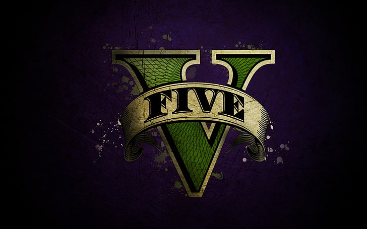 Grand Theft Auto Five التوضيح ، خلفية خمسة خضراء ، Grand Theft Auto V ، شعار ، Grand Theft Auto ، ألعاب فيديو، خلفية HD