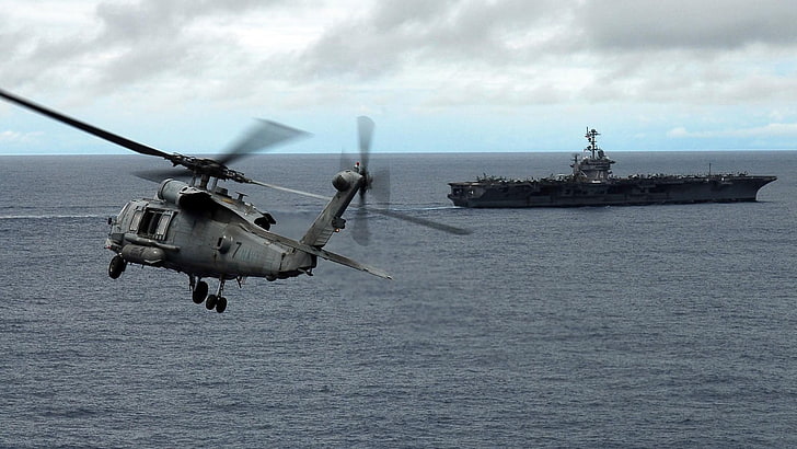 military, aircraft carrier, helicopters, HD wallpaper