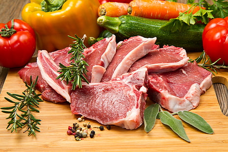 carne, verdure, pomodori, peperoni, cibo, Sfondo HD HD wallpaper