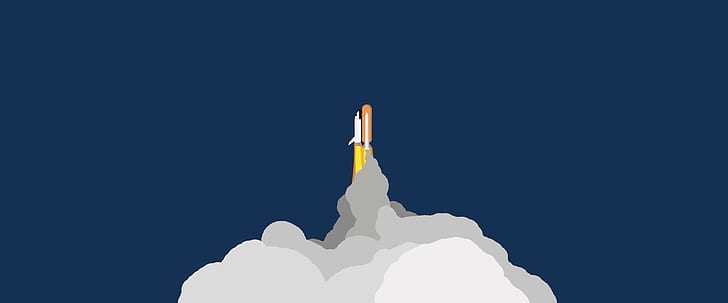 минимализм, ракета, космос, синий фон, небо, средство передвижения, HD обои