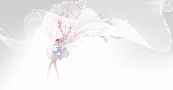 Аниме, вокалоид, платье, IA (вокалоид), длинные волосы, розовые глаза, розовые волосы, белые, HD обои HD wallpaper