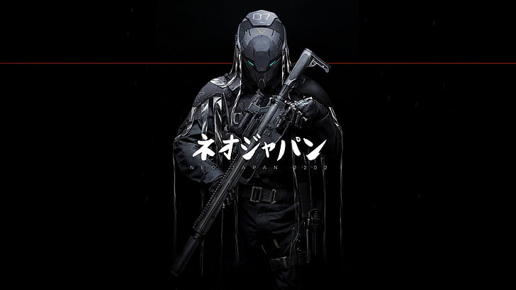 wallpaper hitam Halo, futuristik, fiksi ilmiah, senapan sniper, cyborg, Wallpaper HD