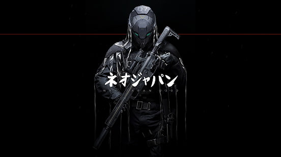 wallpaper hitam Halo, futuristik, fiksi ilmiah, senapan sniper, cyborg, Wallpaper HD HD wallpaper