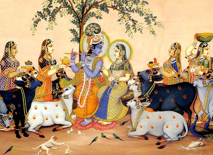 Pan Shri Krishna i Gopi, Radha i Krishna z ludźmi tapety, Bóg, Pan Kryszna, Tapety HD