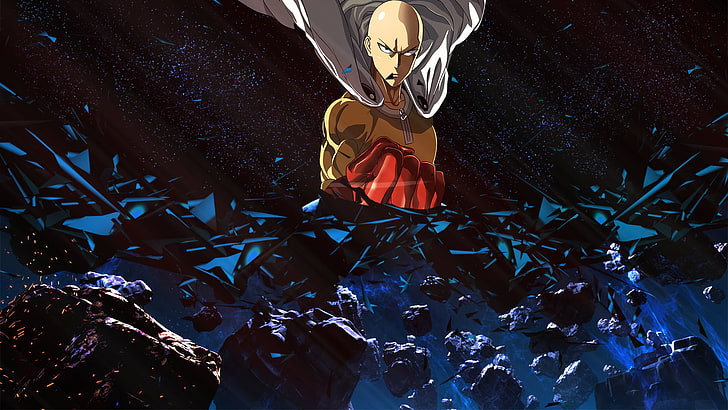 One Punch Man Saitama цифровые обои, аниме, One-Punch Man, Сайтама, вселенная, космос, силовой костюм, HD обои