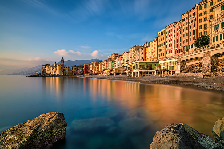 sea, landscape, coast, building, Italy, The Ligurian sea, Camogli, Liguria, Ligurian Sea, HD wallpaper