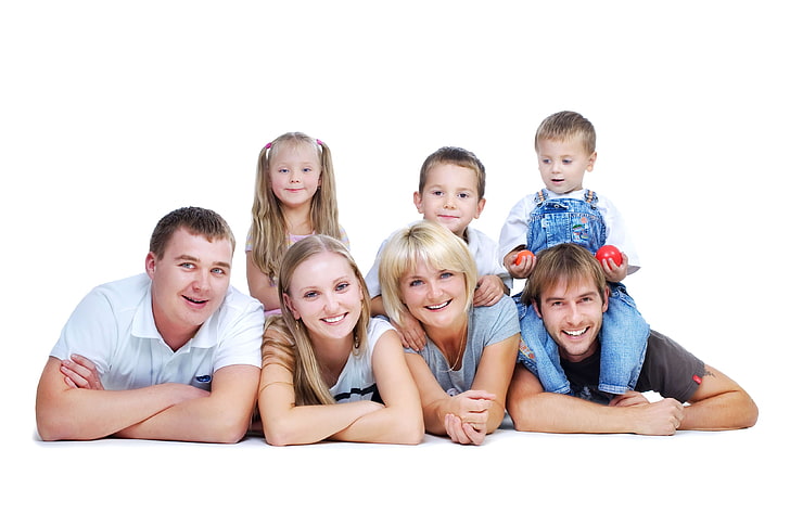 photo de famille, famille, fond blanc, bonheur, Fond d'écran HD