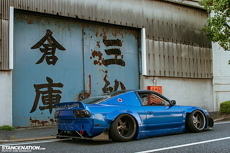 auto blu, Nissan S13, auto, Rocket Bunny, StanceNation, Nissan, Sfondo HD HD wallpaper