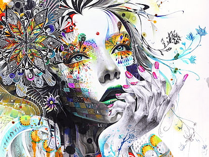 abstracto, arte, Mujer, Rostro, Sfondo HD HD wallpaper